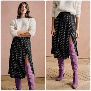 Sezane Alicia Skirt Black Polka Dots Size 36 US 4